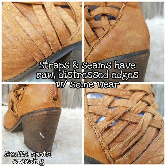 Strappy Western Bootie Free People Carerra Size EU 41 US 11 Tan Leather Woven - Picture 12 of 16